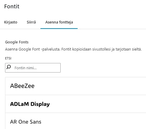 WordPrress 6.5 fonttikirjasto